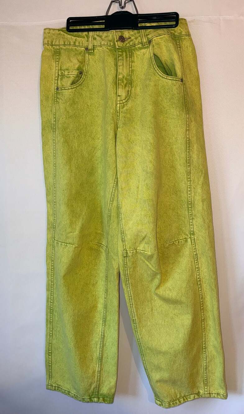 BDG Urban Outfitters Logan Baggy Jeans Lime Green Acid Wash Size 26
